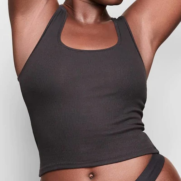 Skims Black Cotton Ribbed Tank Top 3X